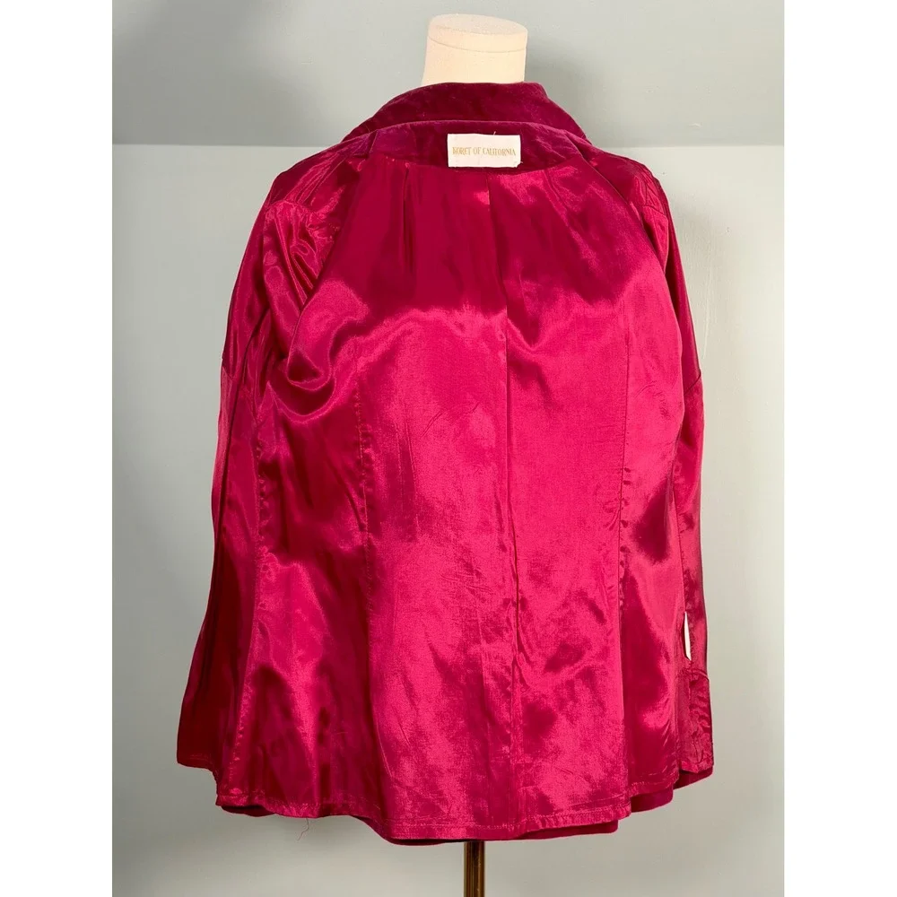 Vintage 1970s Vintage Velvet Blazer Raspberry Red 70s Fall Jacket Size Medium